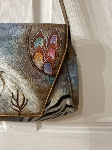 Hand Painted Leather Wolf Purse By Sova San Francisco Unique Vintage RARE FIND - Picture 4 of 22