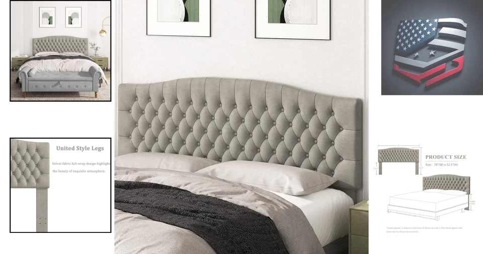 Plush Upholstered King/California King Headboard – Wall Mounted, Taupe Color - Image 2 of 4
