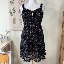 Y2k Oscar De La Renta Polka Dot Ruffle Babydoll Lingerie Dress Romantic Sexy M