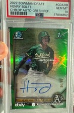 Topps 2022 Bowman Draft Henry Bolte CDA-HB Chrome Auto Green /99 PSA 10 Pop 33
