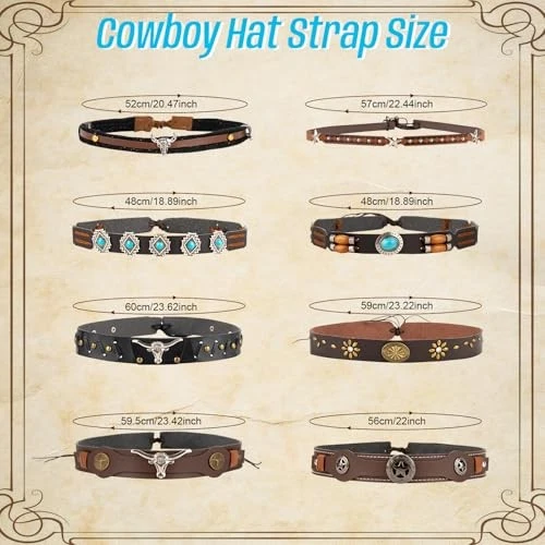 8 bandas de sombrero de vaquero para mujeres y hombres cinturones étnicos occidentales para accesorios  Foto 3 de 4