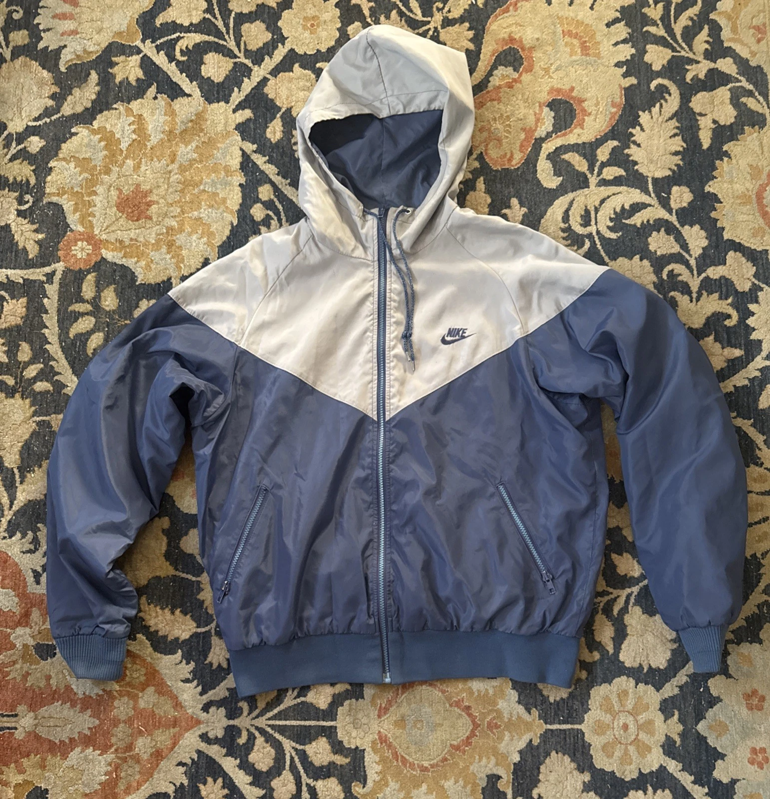 Vintage Nike Insulated Windbreaker Hooded Jacket Colorblock USA Large Blue Gray