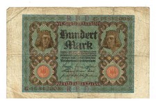 German 100 Mark Reichsbanknote  1920 Weimar Republic Paper money