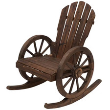 Wood Adirondack Outdoor Rocking Chair with Slatted Design and Oversize Back for