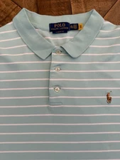 Polo Ralph Lauren Mens Classic Shirt Pony Aqua/White Striped Soft Cotton 333