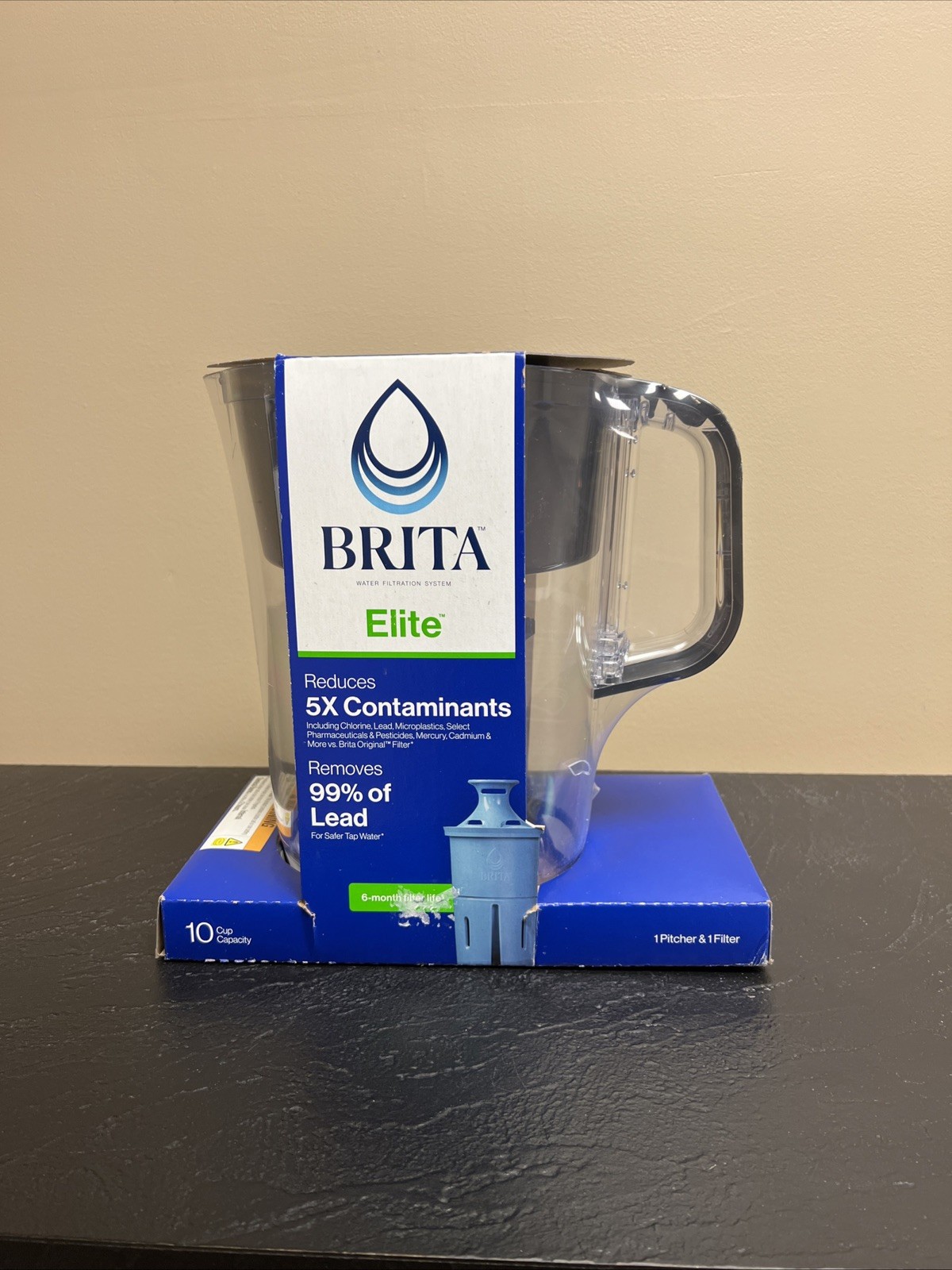 10 Cup Water Filter Pitcher Elite Reduces Lead Bpa-Free Easy-Fill W/New Filter!