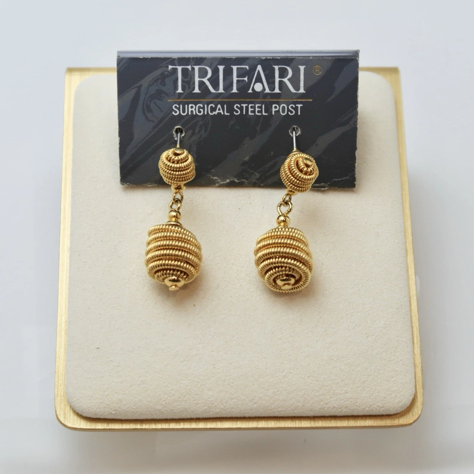 TRIFARI Textured Spiral Drop Retro Gold Tone Vintage Earring Jewelry E12