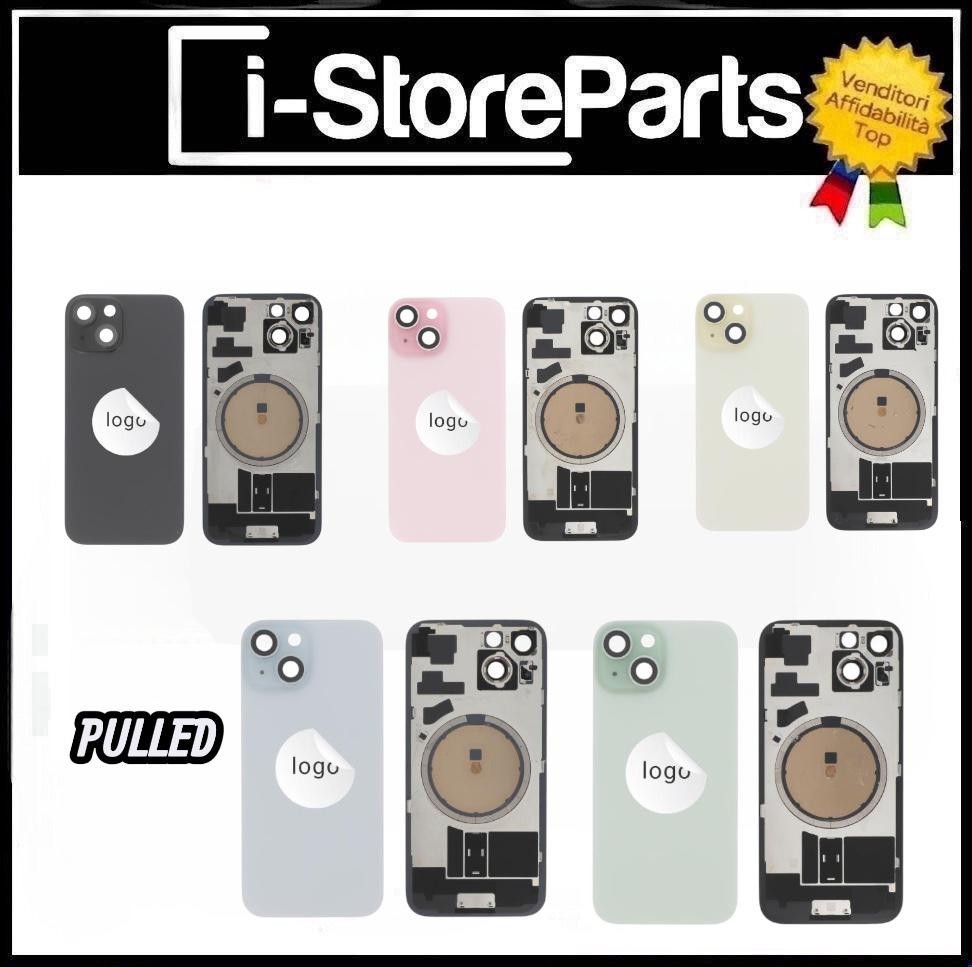 BACK COVER ORIGINALE PULLED LOGO COMPLETA PER APPLE IPHONE 15 COPERCHIO BATTERIA