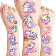 96 PCS Magical Unicorn  Mermaid Pre-Cut Temporary Tattoos for Kids 