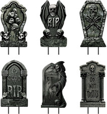 6 Pack Halloween Tombstone Yard Signs with Stakes, Graveyard Decorations  Hallo