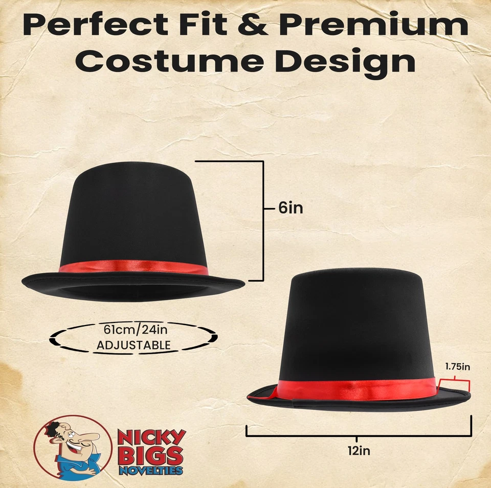 Sombrero de copa negro con banda roja villancico muñeco de nieve maestro de anillos sombrerero loco disfraz de barón Foto 3 de 4
