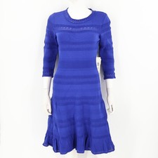 New Eliza J Textured Fit & Flare Dress Sweater Knit In Cobalt Blue Size Large