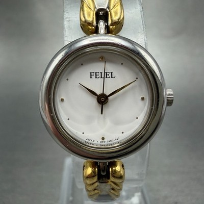 Orient Felel Watch Women 20mm White Dial Two Tone Round D853AR New Battery