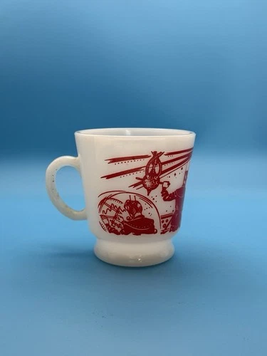Vintage Fire-King Buck Rogers Milk Glass Mug – Red Space Age Sci-Fi – 1960s