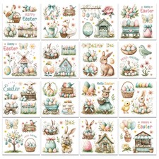 AFRITEE Easter Rub on Transfer Stickers, 16 Sheets Happy Easter Cute Bunny