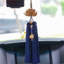 Handmade Boxwood Lotus Car Charm Rearview Mirror Hanging Wooden Pendant