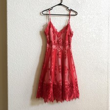 Foxiedox Calla Lace Scallop Dress Red Sz Small Knee Length V Neck Fit & Flare