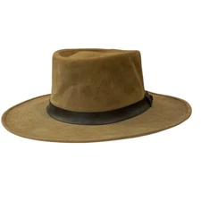 BEE HATS Custom Weber hat 100% wool Tan Fedora with Black Band Size medium