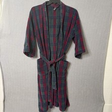 Vintage Robe Turkish Bath Robe Tartan Plaid Pockets Belted One Size Green  Red