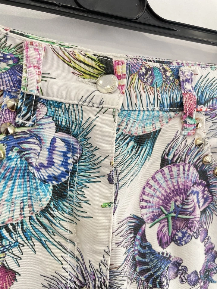 Pantalones Cortos H30# Just Cavalli Talla 27 Estampado Multicolor Concha Marina Detalle Perla Algodón Foto 4 de 4