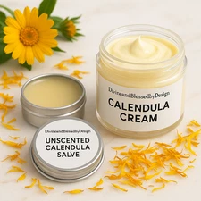 Organic Calendula Cream + Salve or Lotion Bar, Unscented Calendula Cream Bundle