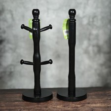 Image of Apollo Beech Wood Mug Tree & Paper Towel Kitchen Roll Holder Set - Black