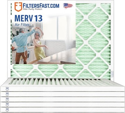Filters Fast 25x25x1 MERV 13 1 Inch Pleated HVAC AC Furnace Air Filters 6 Pack