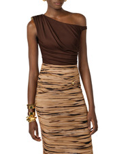 Elisabetta Franchi body monospalla in jersey drappeggiato marrone
