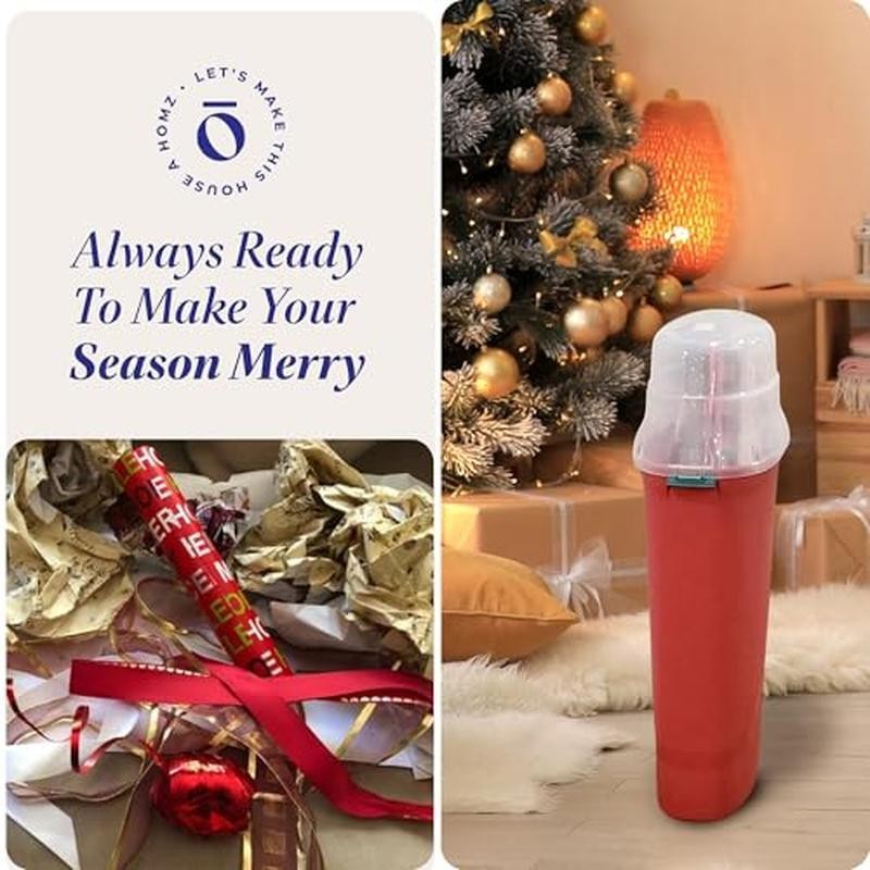2PC Gift Wrap Plastic Storage Organizer Vertical Wrapping Paper Holder Red/Clear