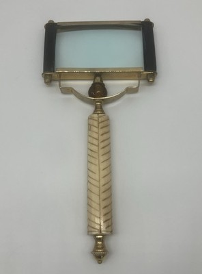 Antique Large Bone Brass Bead Victorian Art Nouveau Magnifying Glass Magnifier