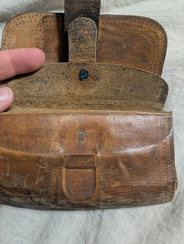 Antico portafoglio guerra civile 1800 cinturino pelle portafogli con moneta rame - Foto 17 di 24