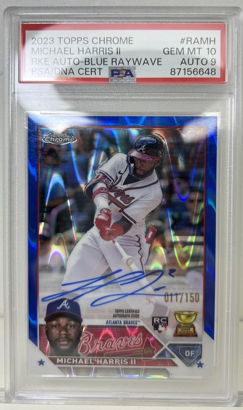 2023 Michael Harris II Rookie Auto /150 PSA 10 Topps Chrome Blue Ray Wave RC 