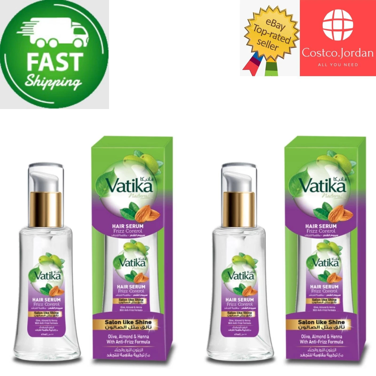 2 X Vatika Hair serum 47 ml - Frizz Control- Almond, Henna, olive⭐FAST SHIPPING⭐