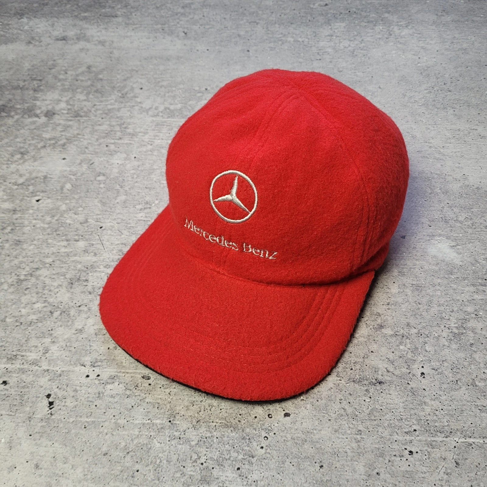 Vintage 90s Mercedes-Benz Fleece Cap Hat Snapback One Size Adjustable Red