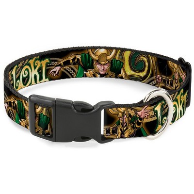 Plastic Clip Collar LOKI Poses Black/Gold/Green NARROW-Medium 8.5-12 (US IMPORT)