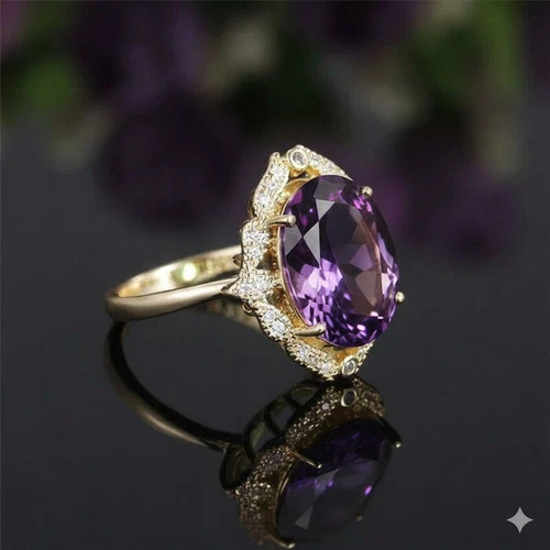 3Ct Oval Cut Lab Created Diamond amethyst Engagement Ring 14K Yellow Gold Plated