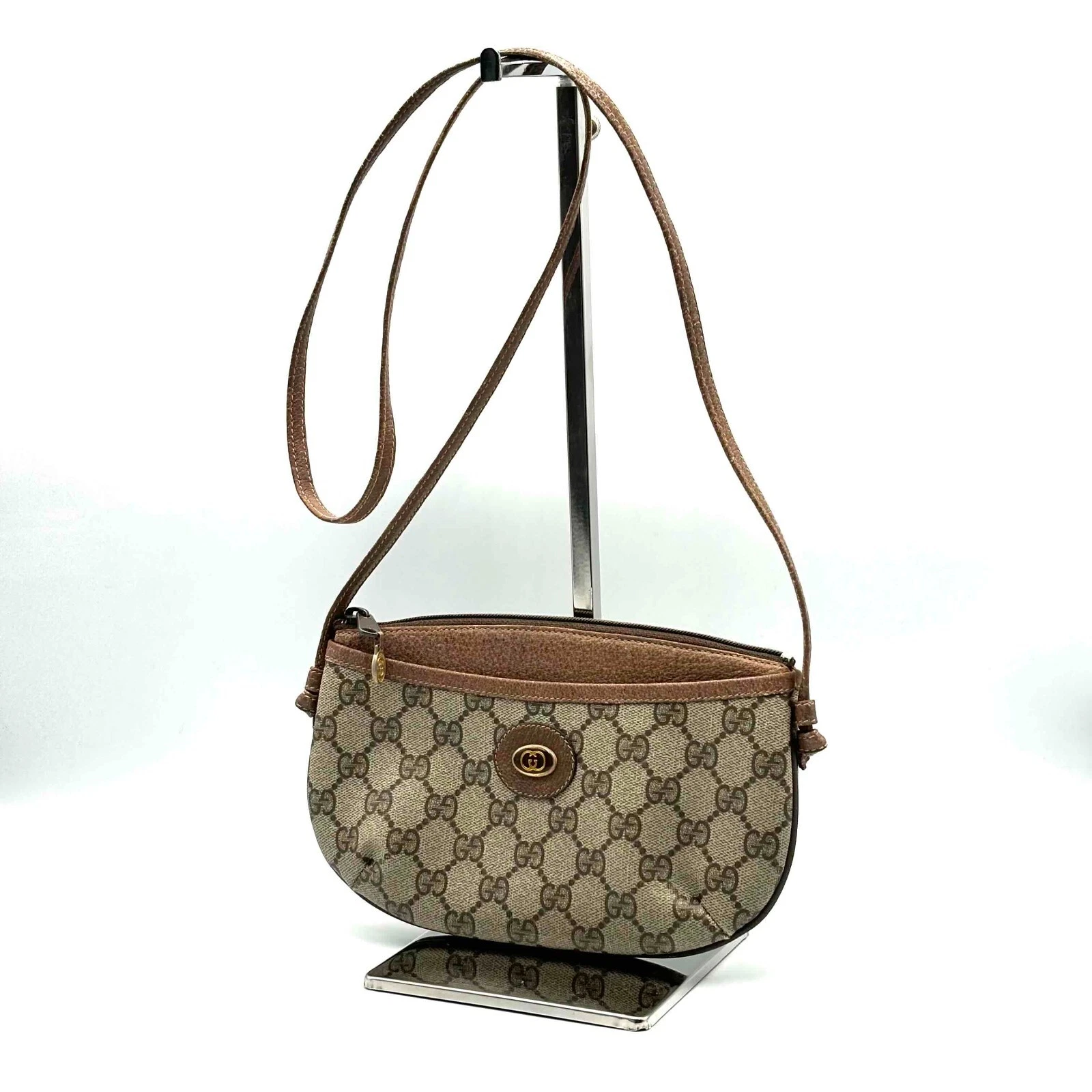 Sac bandoulière vintage Gucci sac à main PVC cuir GG authentique