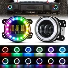4Inch RGB LED Fog Lights Projector Halo Ring For Jeep Wrangler JK/JL/JT Dodge