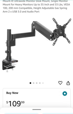 New Mount-It! Ultra Wide Single Monitor Desk Mount for Monitors up to 35in +35lb