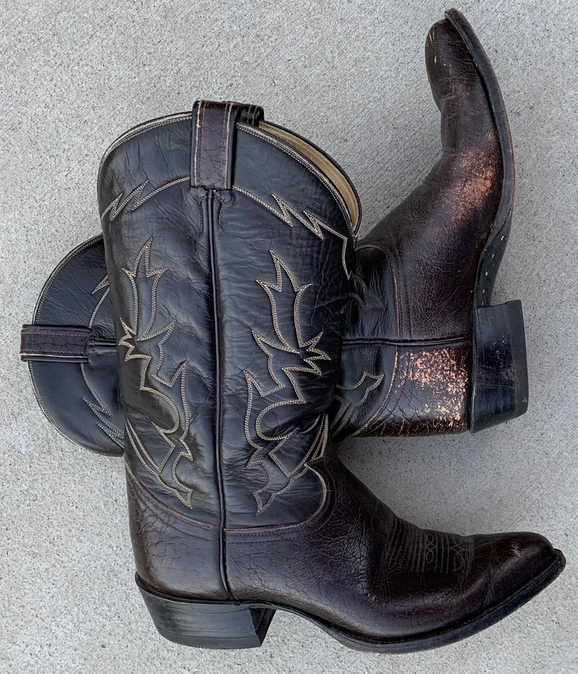 vintage Tony Lama cowboy boots western brown leather mens size 9 1/2 D - Image 2 of 4