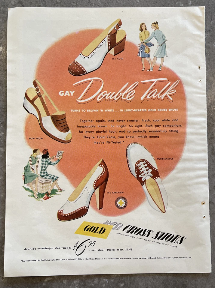 1946 Gold Cross Saddle Shoes Vintage Print Ad Fashion United States Shoe Corp - Image 2 of 4