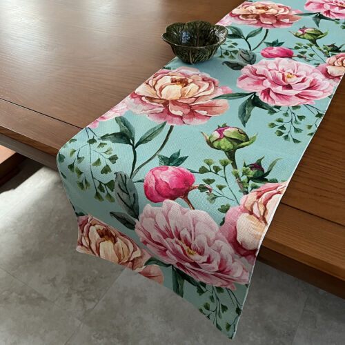 Floral Lemon Cotton Linen Printed Table Runner Garden Blossoms Flower Home Décor - Picture 12 of 21
