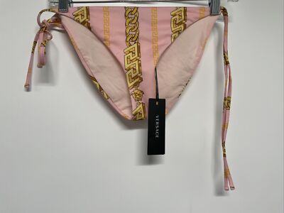 Versace Women Yellow Pink Stretch Side-Tie Swimwear Bikini Bottom IT 3 / US M
