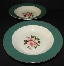 2 Homer Laughlin Century Service Empire Green Rimmed Soup Bowl Alliance Ohio USA