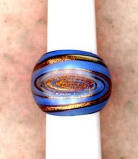 BOHEMIAN BLUE GOLD SWIRL GLASS RING j