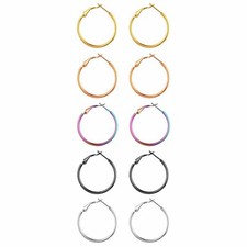 5 Pairs Hoop Earring Stainless Steel Ear Stud Pierced Jewelry Women 30mm - 50mm