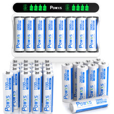 POWXS Rechargeable AA AAA Ni-MH Batteries 1100mAh 2800mAh /8 Slot Charger