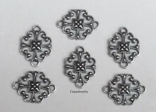 #1833 ANTIQUED .925 STERLING SILVER PLATED FILIGREE 2 RING CONNECTOR - 6 Pcs