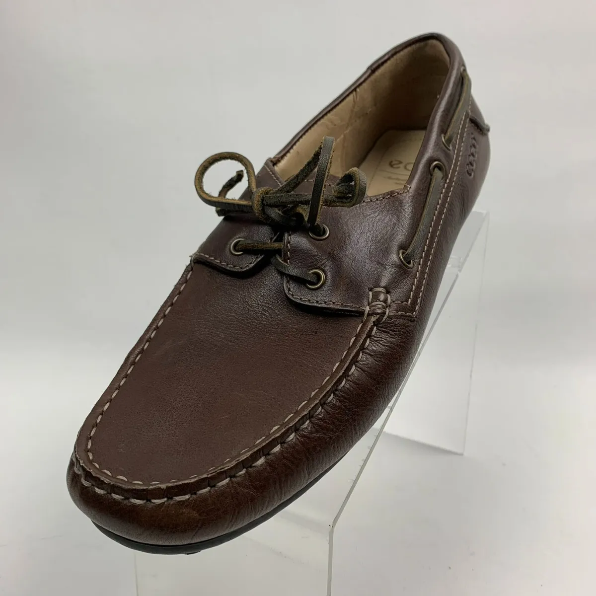 ECCO Boat Driving Brown Leather Moc Round Toe Lace Up Size EU46 US 12-12.5 | eBay