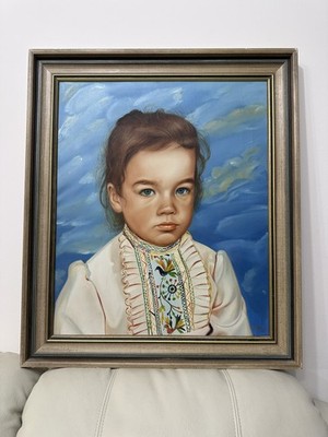Exquisite Vintage Original Oil Painting Child Portrait Girl Signed Framed Art 